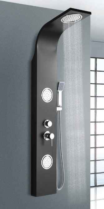 SHOWER PANEL CON DUCHA DE MANO: NEGRA. ACERO INOXIDABLE SHP-102 FERMETAL