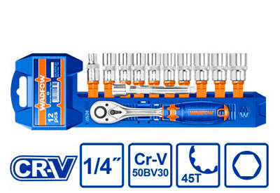 JUEGO CUBOS WADFOW WST4212  12 PZAS 1/4" MILIMETRICO CON CHICHARRA