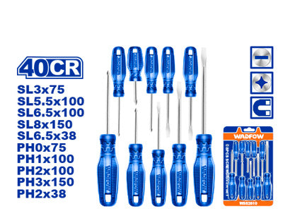 JUEGO DESTORNILLADOR WADFOW WSS2410 10 PIEZAS MANGO PLASTICO AZUL