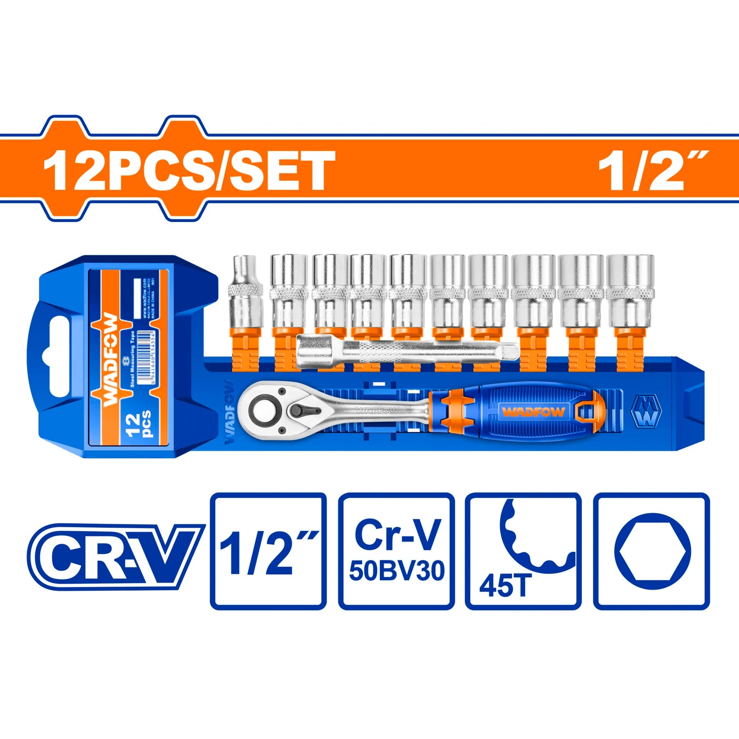 JUEGO CUBOS WADFOW WST2212  12 PZAS 1/2" MILIMETRICO CON CHICHARRA