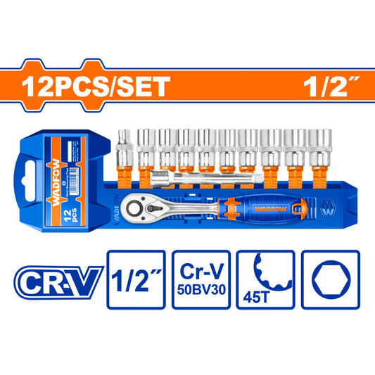 JUEGO CUBOS WADFOW WST2212  12 PZAS 1/2" MILIMETRICO CON CHICHARRA