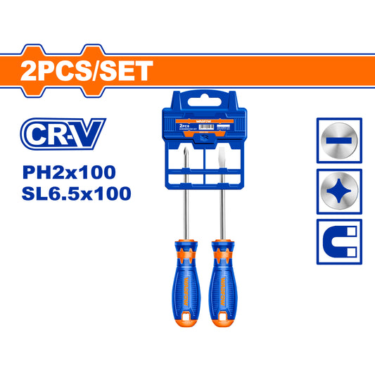 JUEGO DESTORNILLADOR WADFOW WSS1302 2 PIEZAS CRV MANGO PLASTICO BICOLOR