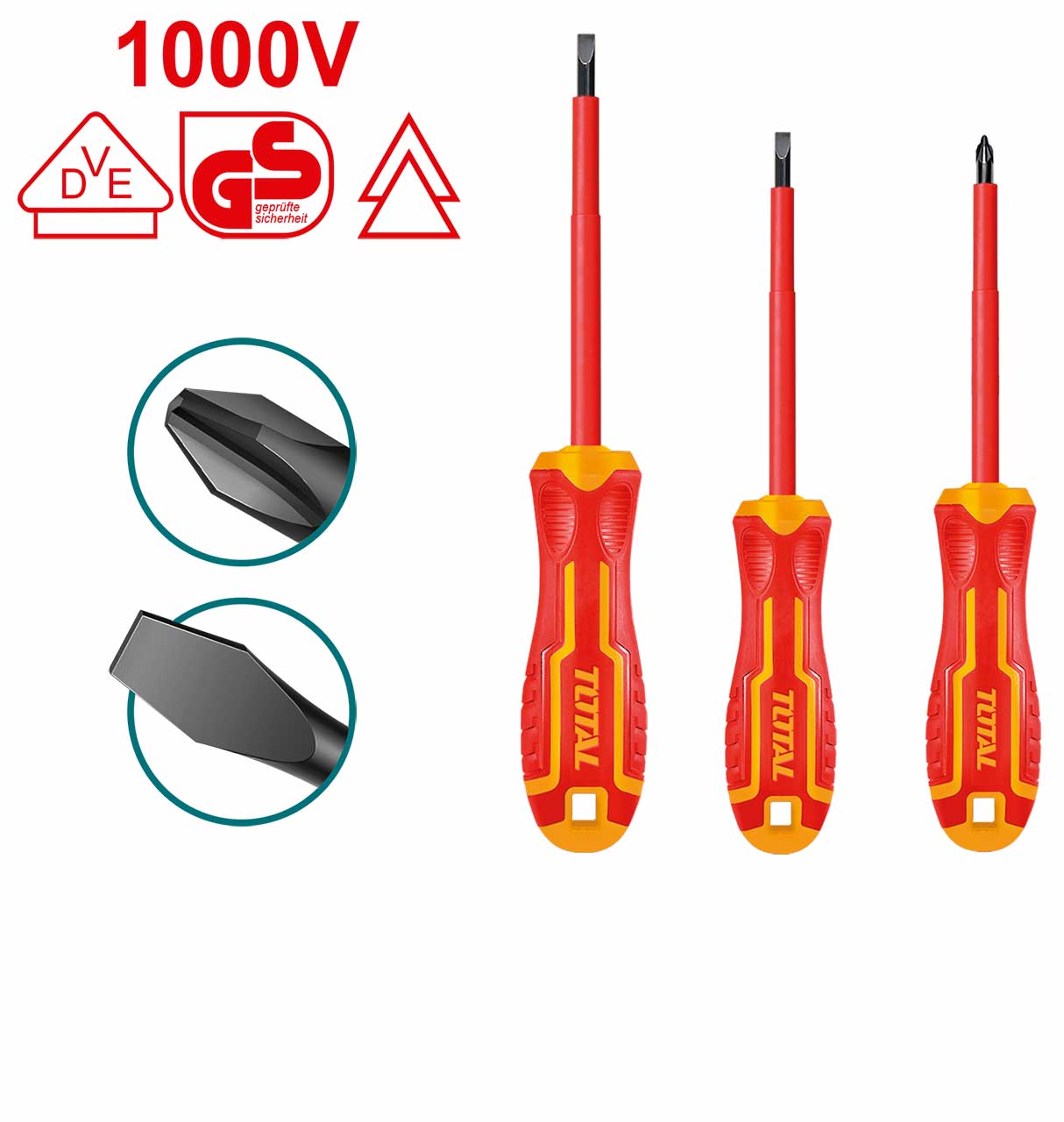 JUEGO DESTORNILLADOR TOTAL THTIS036 3 PIEZAS AISLADOS 1000V